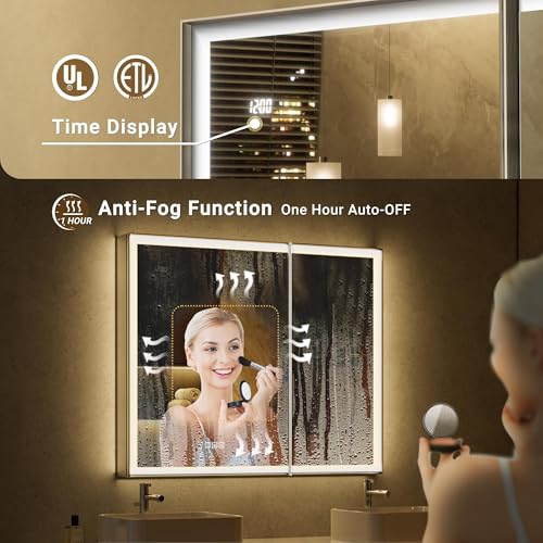 36x30 Lights Medicine Mirror Cabinet, Beveled Brushed Nickel - Product Imagery
