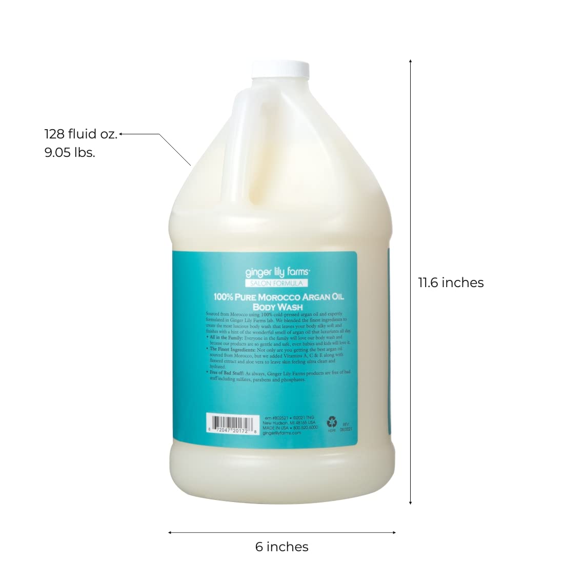 Ginger Lily Farms Argan Oil Body Wash gallon refill bottle, natural skin cleaning agent with nourishing argan oil.
