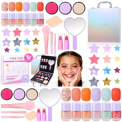 SAVILAND Kids Makeup Sets for Girls 5-8: All-in-1 Creative Makeup for Kids Real Washable Toddler Makeup Kit with Cosmeti