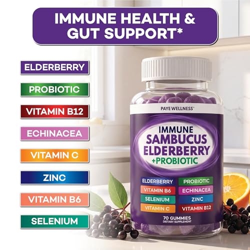 PAYÉ Elderberry Gummies, Vitamin C Immune Support Supplement + - Product Imagery
