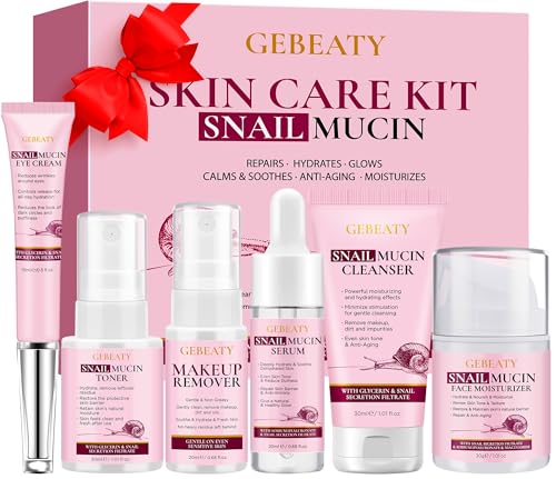 GEBEATY Skin Care Set, 6-Piece Snail Mucin Routine for Hydration - Product Imagery