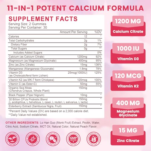 (2 Pack) Calcium Citrate 1200mg with Vitamin D3 K2 Gummies for - Product Imagery