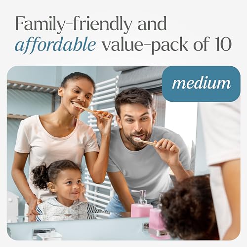 VIVAGO Bamboo Toothbrushes 10 Pack – Plant-Based Medium Bristles - Product Imagery