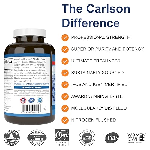 Carlson Elite EPA Gems, 1000 mg, Wild-Caught, 120 Softgels - Product Imagery