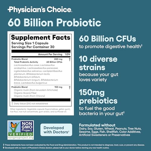Physician's CHOICE Probiotics 60 Billion CFU - 10 Strains + - Product Imagery