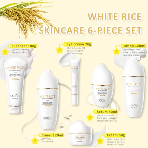 FOR SADOER Rice Niacinamide Skincare Set - 6 Piece Firming - Product Imagery