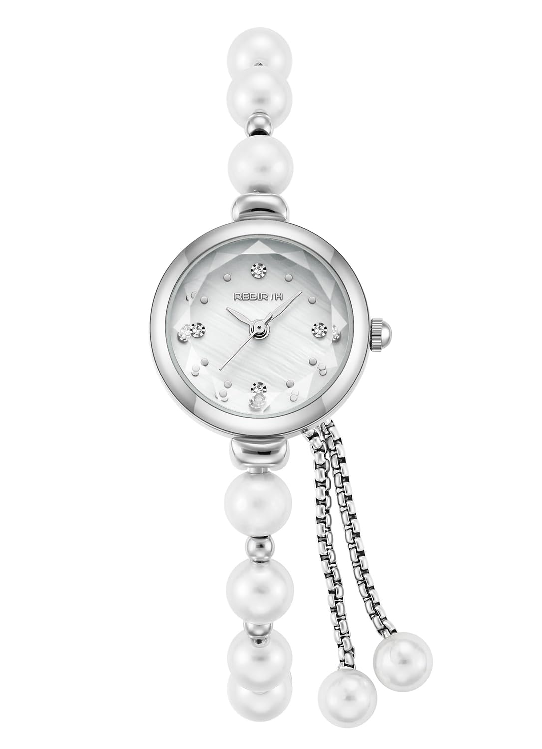 Reginald Women's Pearl Bracelet Watch Petite 22mm Dial Watch Adjustable Slider Clasp – product photo (Wrist Watches)