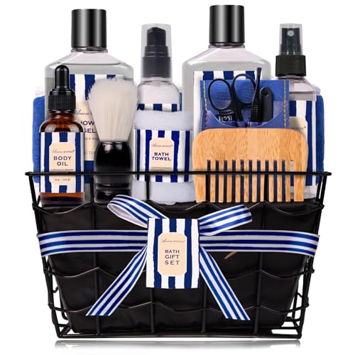 ArioseMonde 10pc Cedar Bergamot Spa Gifts for Men Spa Baskets Care Package for Men