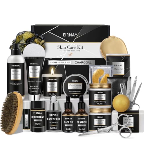 EIRNAY Gifts for Men, 21PCS Spa Gift Basket Set for Men, Charcoal Skin Care Set – Charcoal