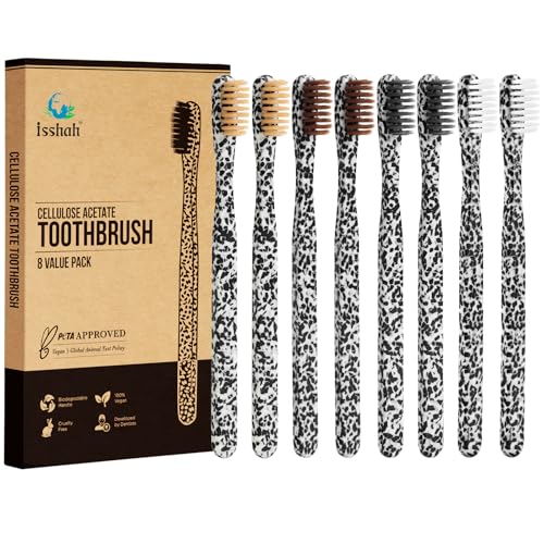 Isshah Plant-Based Cellulose Acetate Toothbrushes - 8 Pack - - Product Imagery