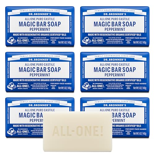 Dr. Bronner's Castile Bar Soap for Men & Women, Peppermint, 5 oz, 6-Pack – Peppermint