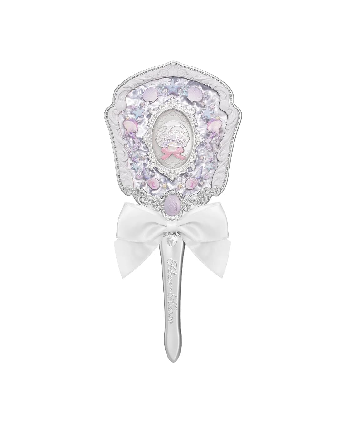 Flower Knows Strawberry Rococo Miniature Mirror Charm, Soft Pink Travel-Size Mirror Keychain with Easy-to-Hold Handle & 