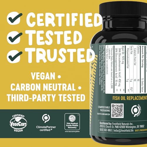 Freshfield Vegan Omega 3, Algae (Algal) Oil, Fish Oil Free - Product Imagery