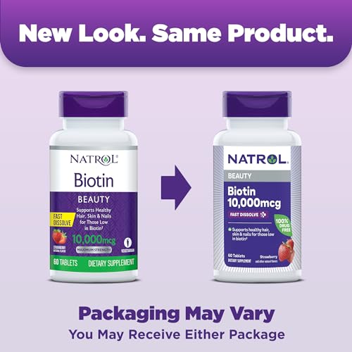 Natrol Biotin 10000mcg, 4X Faster Dissolve Supplement for - Product Imagery