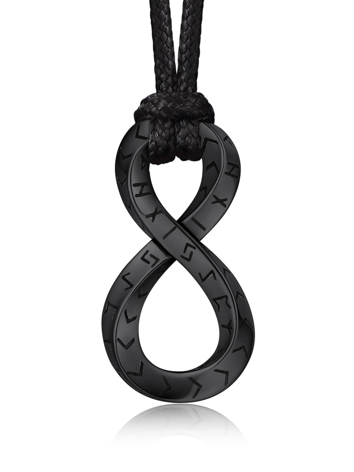 Bandmax Men's Infinity Viking Rune Pendant With Adjustable Wax Rope Chain – Black Tone