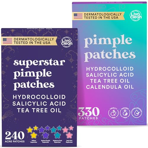 Livaclean 240 CT Star Pimple Patches for Face + 330 CT Acne - Product Imagery