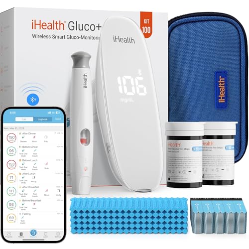 iHealth Gluco+ Wireless Smart Glucose Monitor Kit, 100 Strips & - Product Imagery