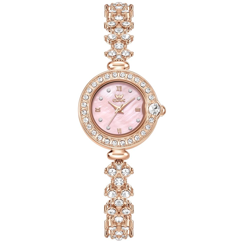 OPK Womens Rose Gold/Silver/Pink Bracelet Waterproof Luxury Diamond Watch