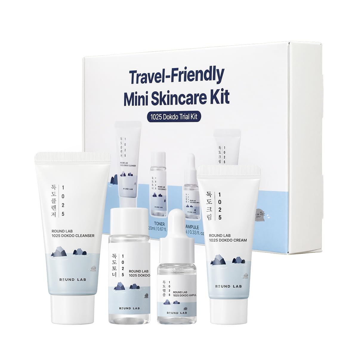 ROUND LAB 1025 Dokdo Hydrating Mini Kit 4-Step Skincare Set - Product Imagery