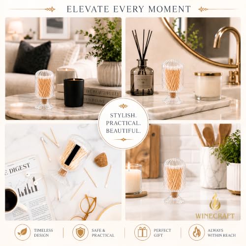 6 Pack Decorative Glass Matches Cloche | Long Match Holder Jar - Product Imagery