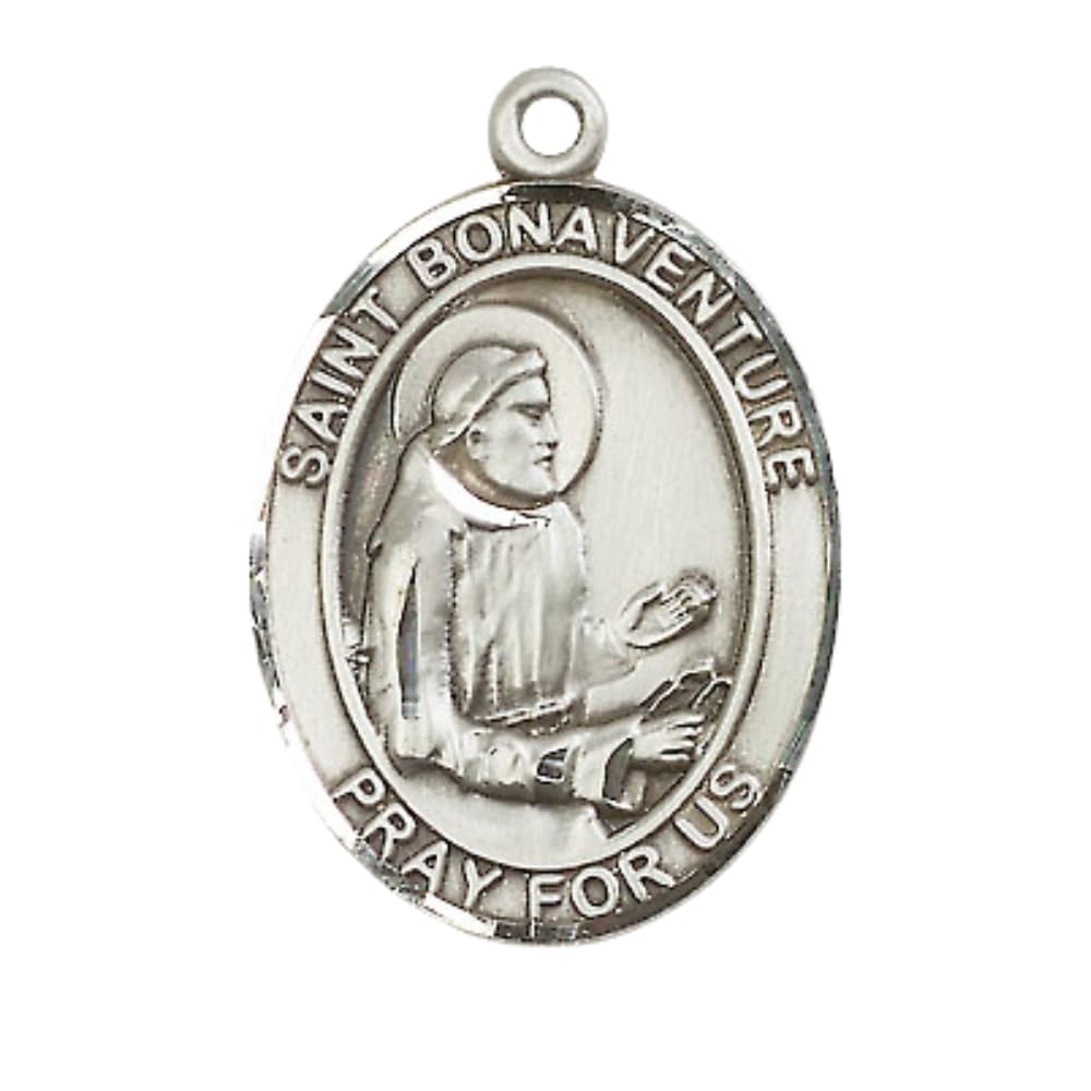 Everlasting Light Jewelry Women's Pewter Saint St. Bonaventure Medal Pendant on 18 Inch Rhodium Plated Lite Curb Brass C