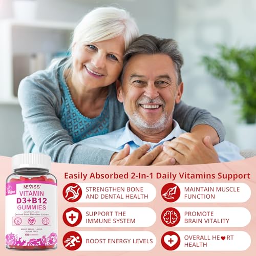 NEVISS Vegan Vitamin D3 5000IU + Vitamin B12 Gummies for Women - Product Imagery