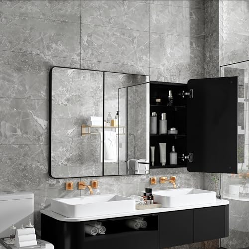 Basicwise 3-Door Aluminum Bathroom Medicine Cabinet, Round - Product Imagery
