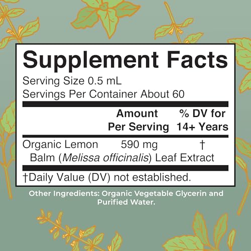 MARYRUTH'S Organic Lemon Balm Leaf Liquid Extract, Mood Support, - Product Imagery