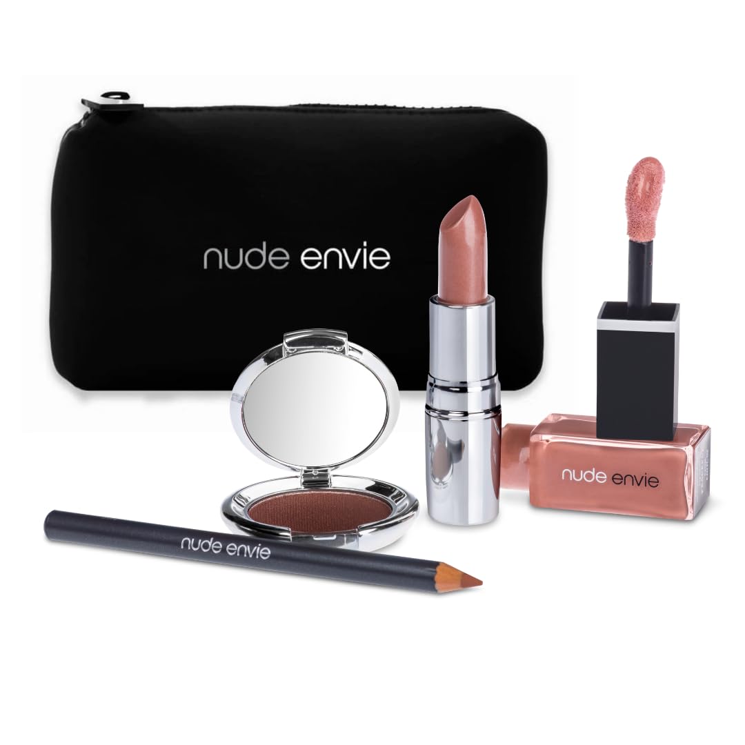 Nude Envie - The Ultimate Nude Lip Collection - Makeup Gift Set - Lip Gloss, Lip Liner, Eye Shadow, Lipstick - Luxury Co