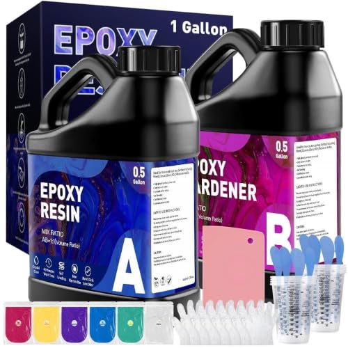 GRLELOU Epoxy Resin Kit 1 Gallon - No Yellowing & Less Bubble 2 Part Epoxy Resin for Beginners, 1:1 Ratio Art Resin for 