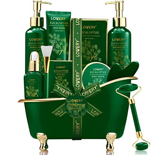 LOVERY Birthday Gifts for Women & Men Who Have Everything, Eucalyptus Spa Gift Baskets for Women, Mom, 16pc Bath Gift Se