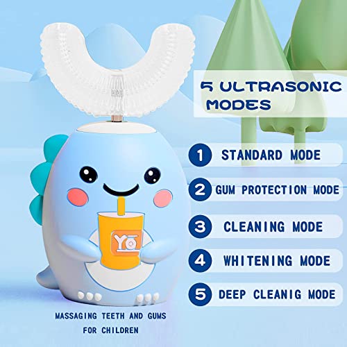 DYCROL Kids U-Shaped Electric Toothbrush,4 Heads,Dinosaur Design - Product Imagery