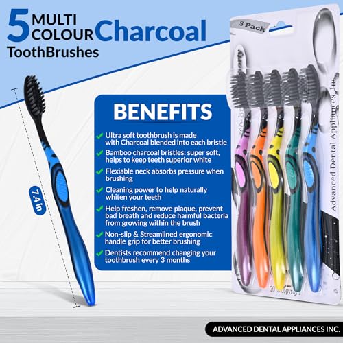ADA Cavity Defense Activated Charcoal Toothbrush 5 Pack - Product Imagery