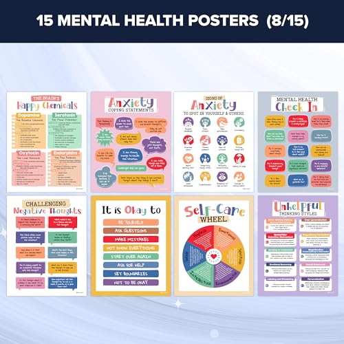 Decorably 15 Mental Health Posters for Therapy Office, - Product Imagery