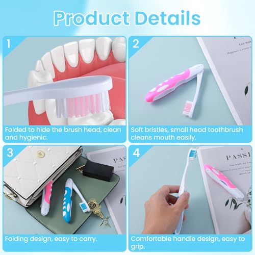 2Pcs Folding Toothbrush, Portable, Soft Travel Size, for Hiking, - Product Imagery