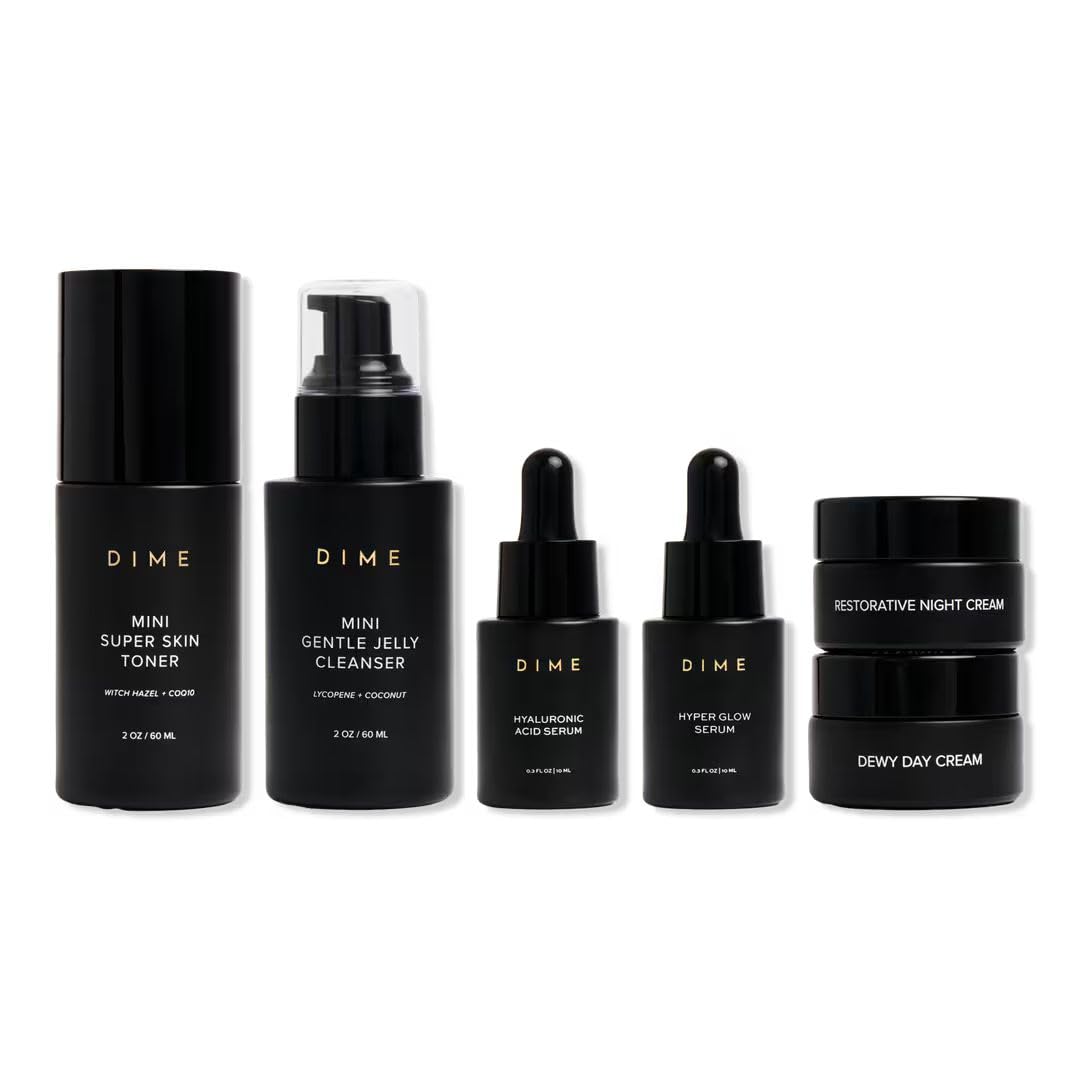 DIME Beauty The Works Discovery Set - 6-Piece Skincare Kit - Product Imagery
