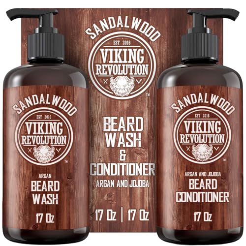 Viking Revolution Beard Wash & Conditioner Set - Sandalwood - 17 oz – Paraben Free