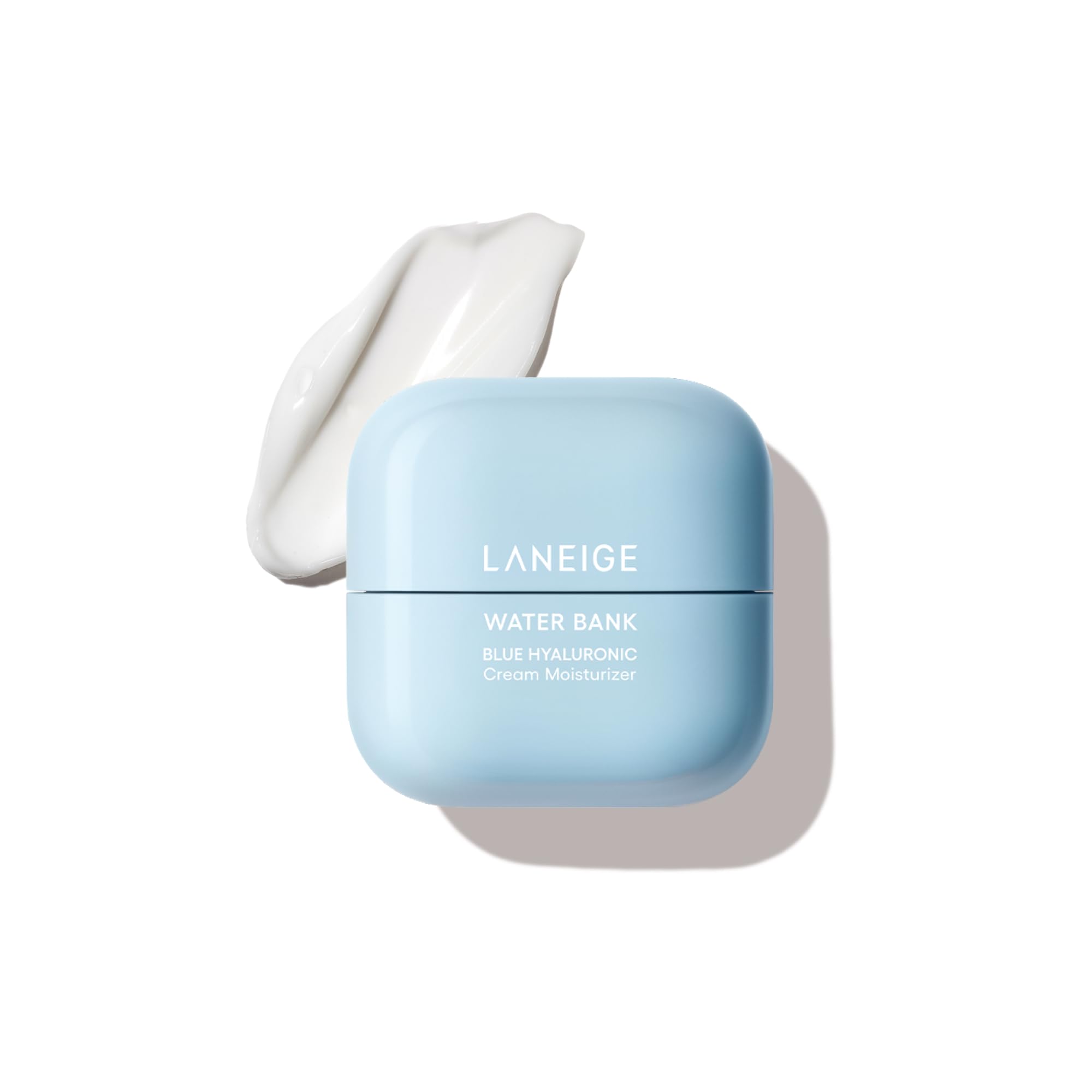Laneige Water Bank Blue Hyaluronic Cream jar showing the 50ml blue and white container for hydrating skincare.
