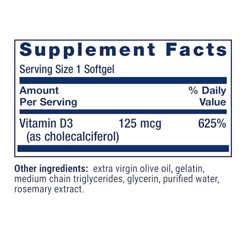 Life Extension Vitamin D3 125 mcg (5000 IU), Bone Health, Brain - Product Imagery