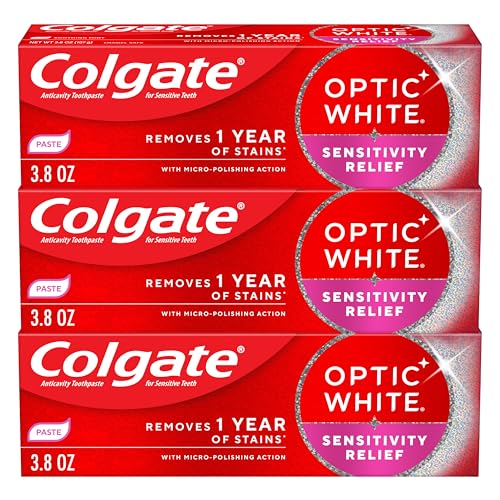 Colgate Optic White Sensitivity Relief Whitening Toothpaste, 3 - Product Imagery