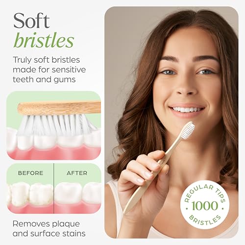 VIVAGO Bamboo Toothbrushes 10 Pack – Plant-Based Soft Bristles - Product Imagery