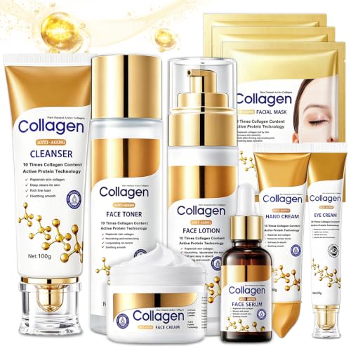 10PCS Collagen Skin Care Set,Anti Aging Facial Skincare Set for - Product Imagery