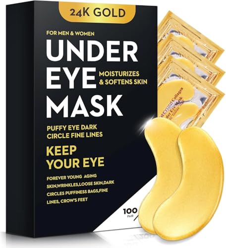 Bukamkom 200Pcs/100 Pair Under Eye Patches Gold for Dark Circles, Puffy Eyes, and Wrinkles, 24K Gold Eye Mask for Face, 
