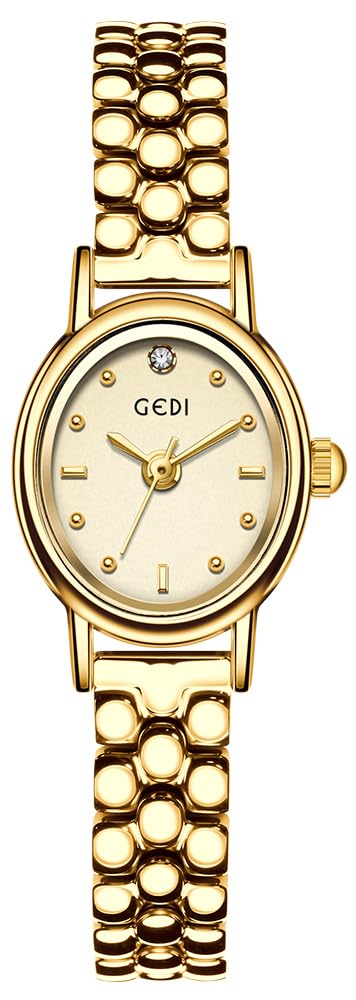 FANMIS Small Gold Watches for Women Oval Dial Leather Band Dress Wristwatch – full view