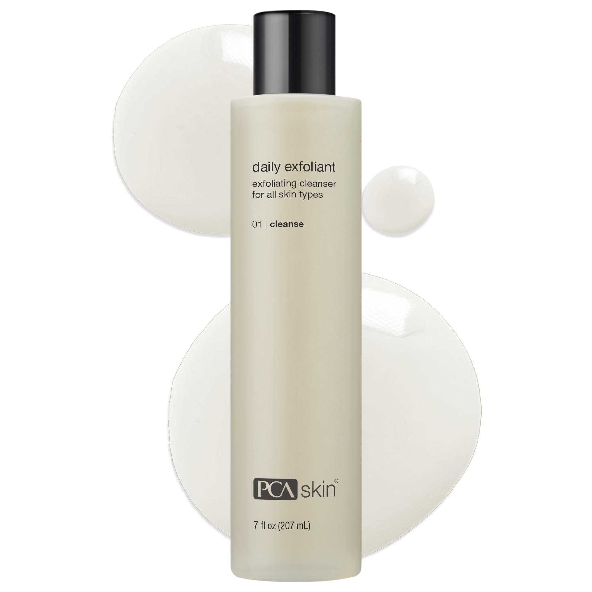 PCA SKIN Daily Face Exfoliant Cleanser in 7 oz bottle, featuring a clear gel formula with exfoliating particles for smooth skin.