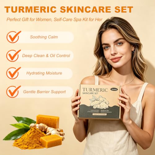 Turmeric Wash and Care 4 Piece Set,Turmeric Skincare Set: - Product Imagery
