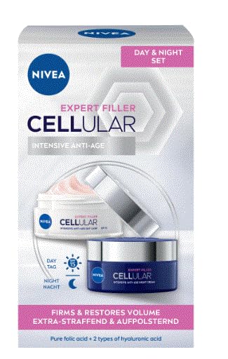NIVEA Hyaluron Cellular Filler + Firming Day and Night Cream Set 2 x 50 ml (3.38 fl oz Total) – Anti-Aging Face Moisturi