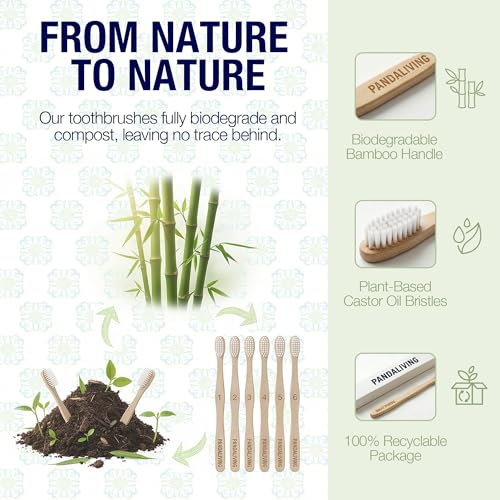 Bamboo Toothbrushes 6 Pack, Thick Wavy Ergonomic Non-Slip - Product Imagery