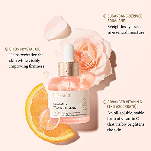 BIOSSANCE Squalane + Vitamin C Rose Advanced Facial Oil - - Product Imagery