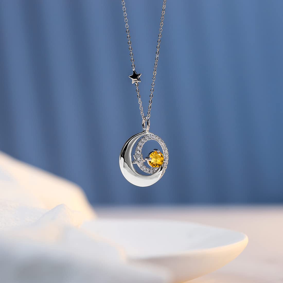 FANCIME Moon and Star Birthstone Necklace for Women – packaging and label